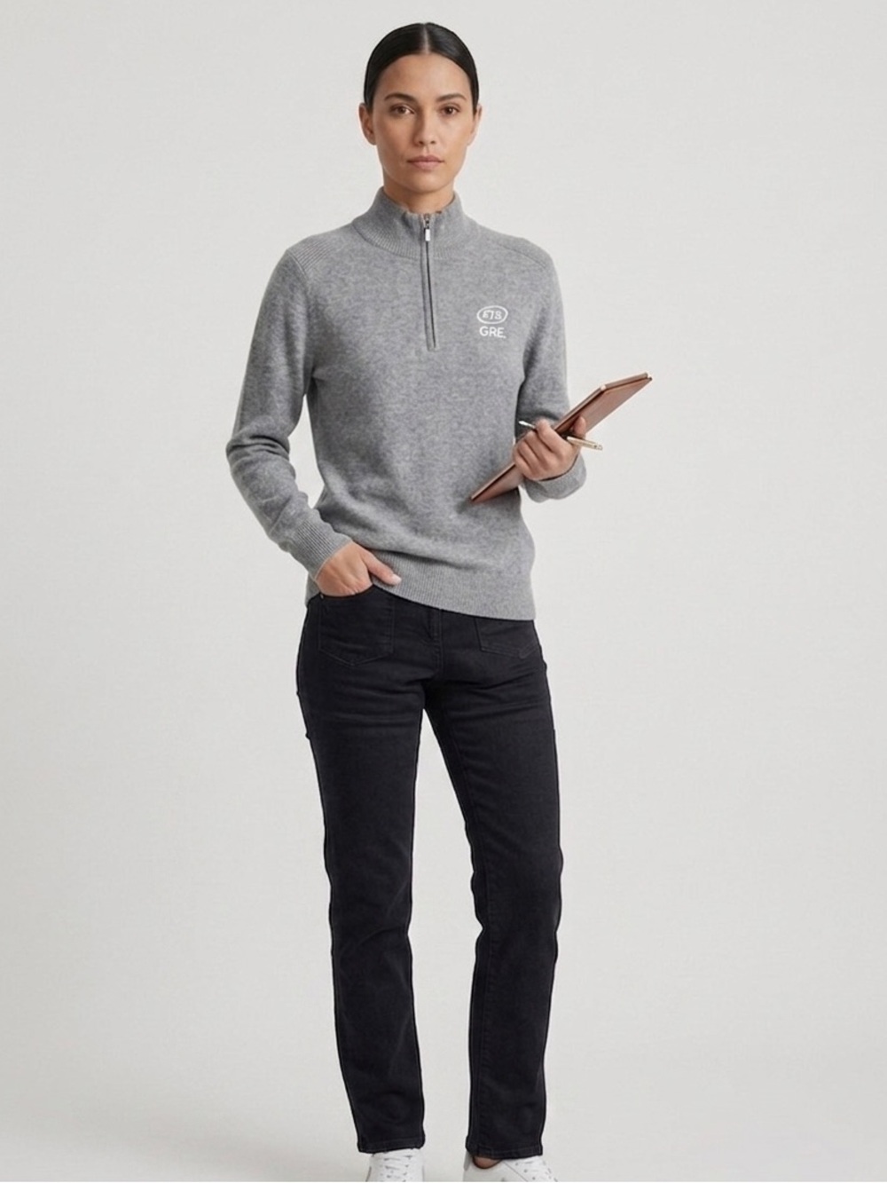 PORT AUTHORITY 1/4 Zip Pullover Lightweight Sweater with Stitch Lettering
